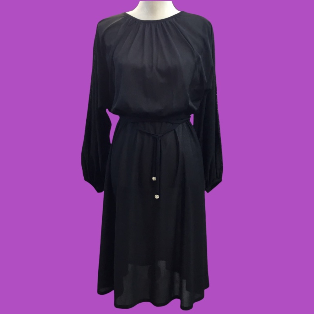 Vintage 1970’s Black Blouson Disco Dress M